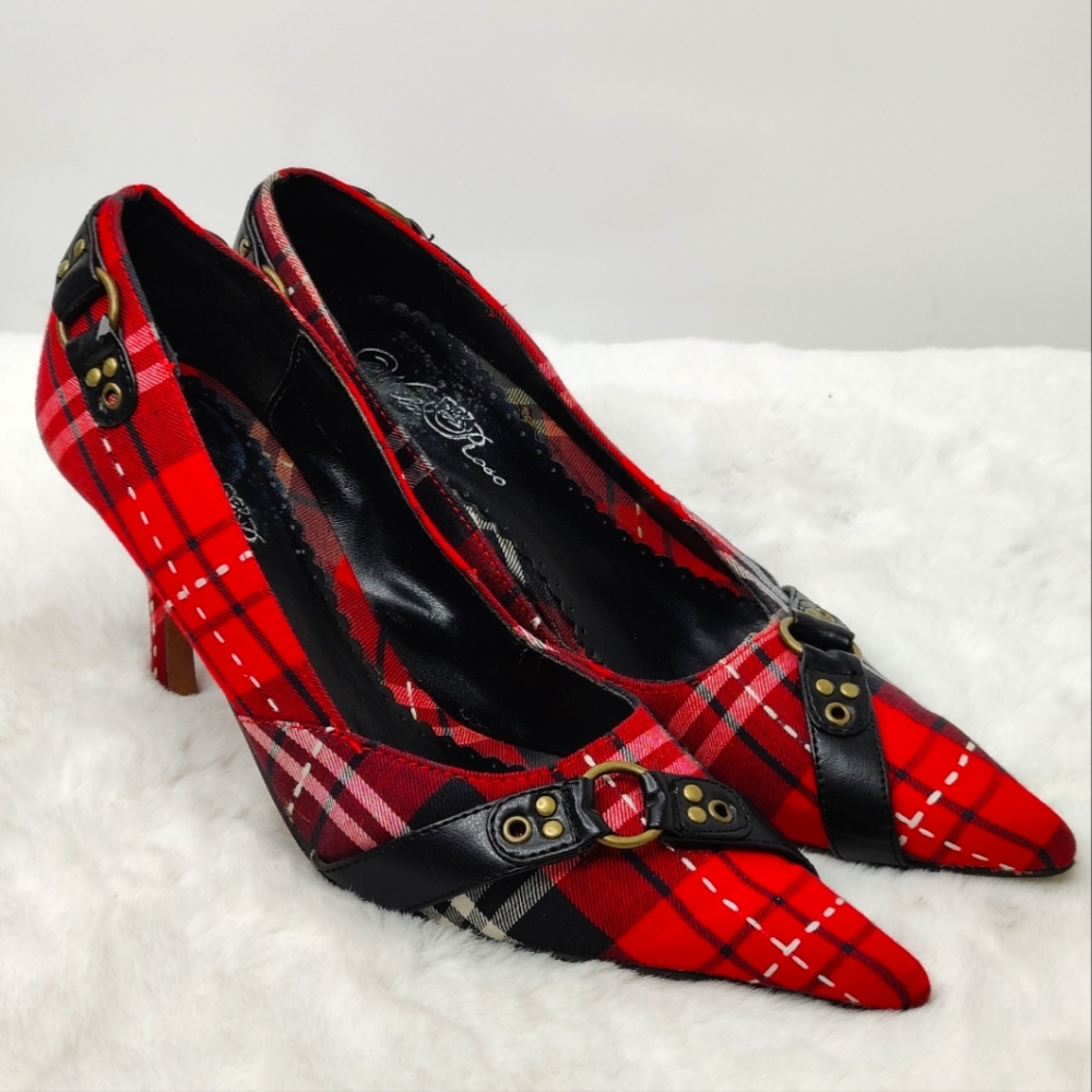Vtg Plaid Y2K Pointed toe pumps sz 8.5